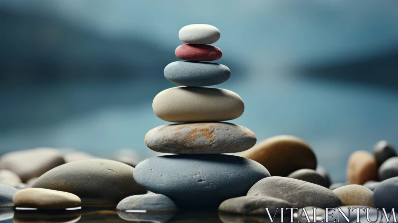 AI ART Tranquil Beach Stone Stack - Nature Photography