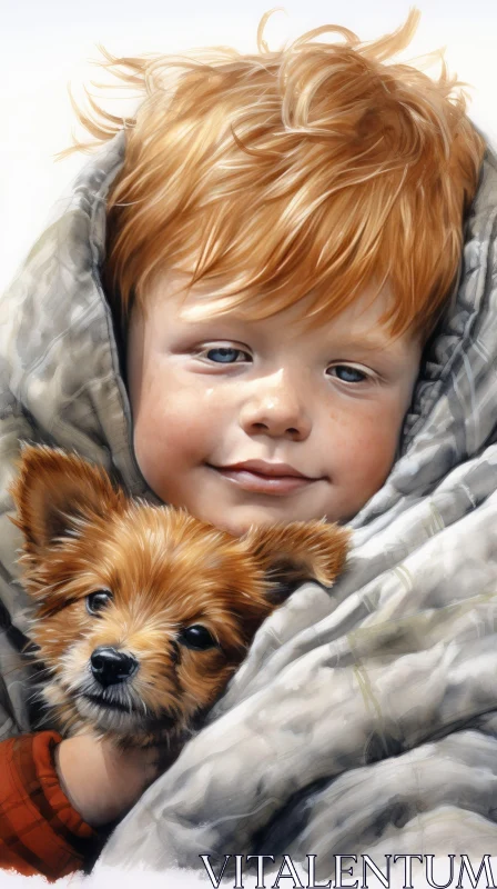AI ART Charming Young Boy Portrait with Dog