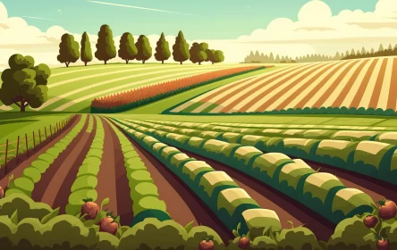 Colorful Field and Farm in Flat Style - Vintage Poster Design