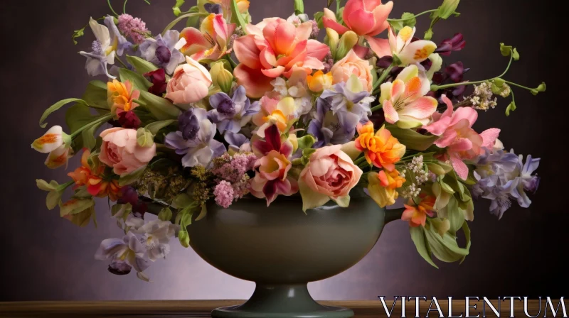 Elegant Floral Composition in Green Vase AI Image