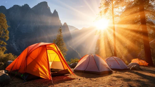 Mountain Camping Tents in Serene Wilderness