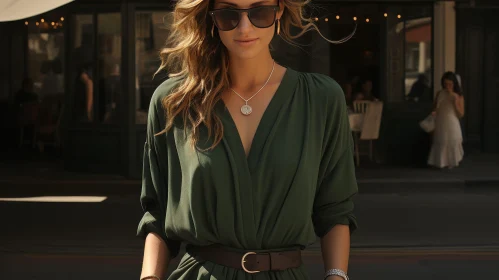 Stylish Woman in Green Dress