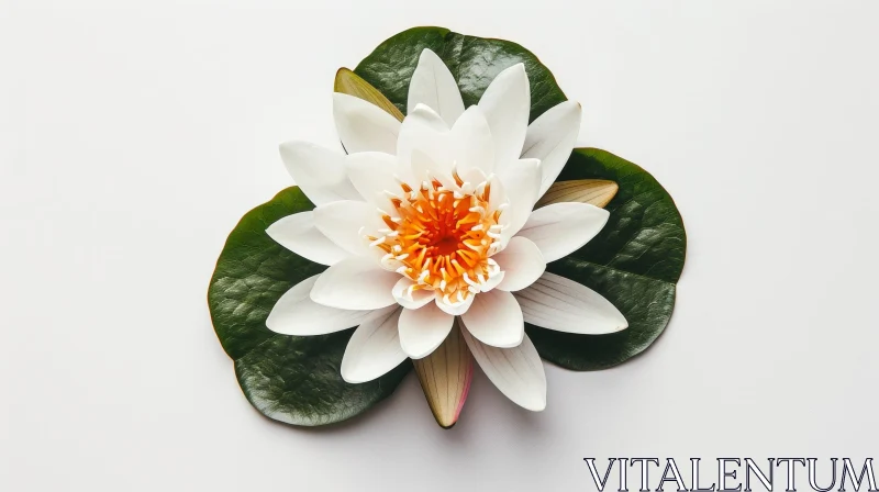AI ART White Water Lily Flower with Green Leaves