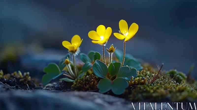 Yellow Flowers Close-up: Serene Nature View AI Image