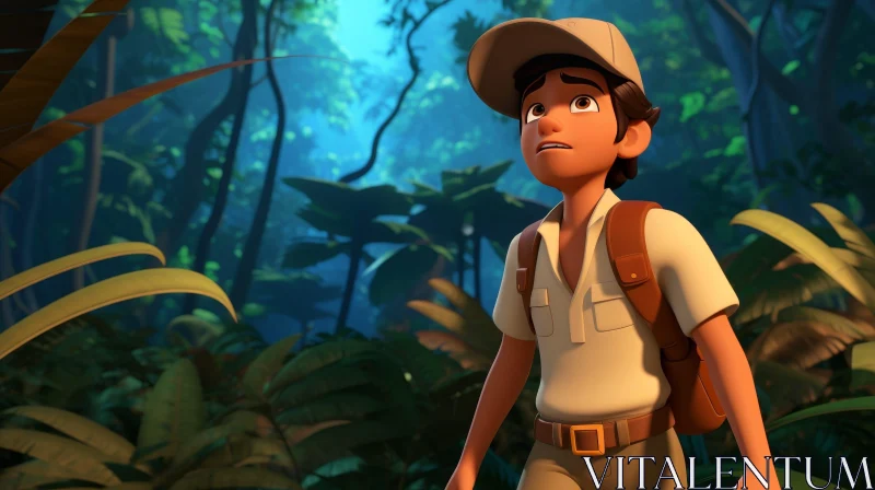 Young Boy in Jungle - Wonder and Exploration AI Image