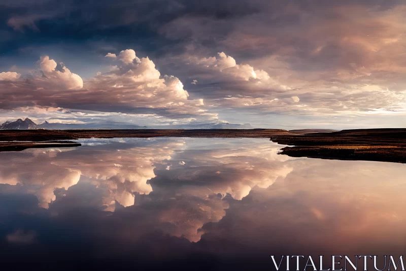 Captivating Landscape: Clouds Reflecting in a Serene Lake AI Image