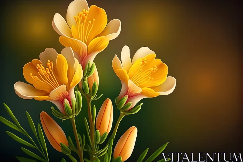 Captivating Yellow Flowers on Dark Background - Realistic Vector Artwork AI Image