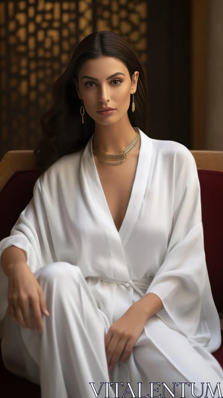 Elegant Woman in White Silk Kimono AI Image