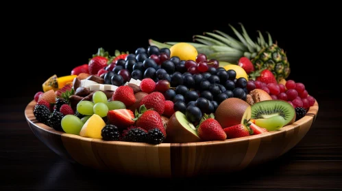 Exquisite Wooden Bowl with Colorful Fruits