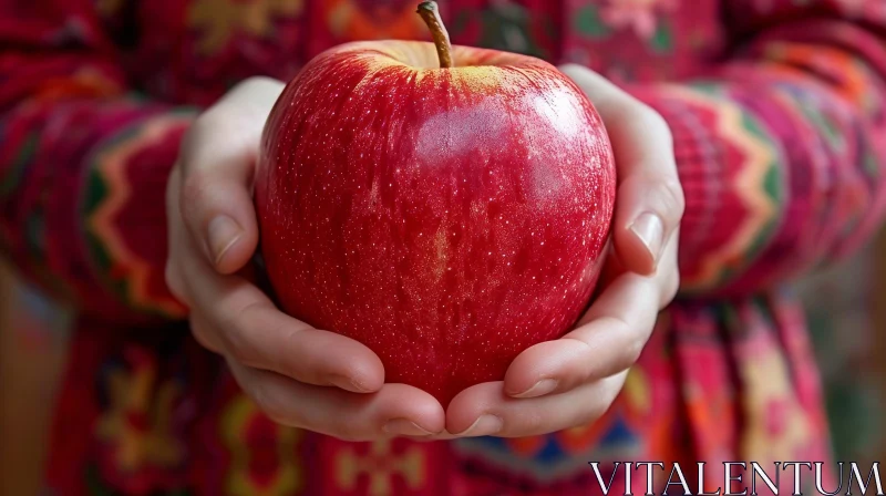 AI ART Red Apple Close-Up: Hands Holding Fresh Fruit