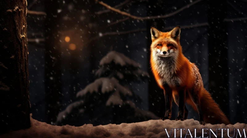 AI ART Red Fox in Snow-Covered Forest