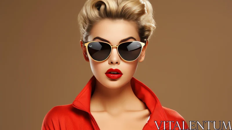 AI ART Stylish Woman in Red Tracksuit and Sunglasses