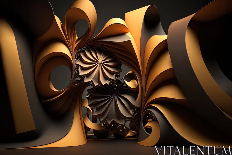 Captivating 3D Art: Swirling Shapes in Orange and Black AI Image