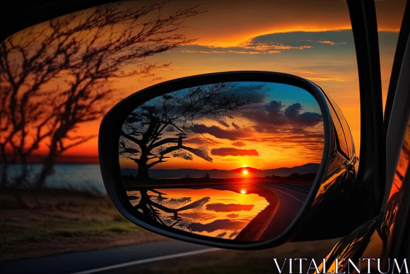 Captivating Sunset Reflection in Side View Mirror | Romantic Landscape AI Image