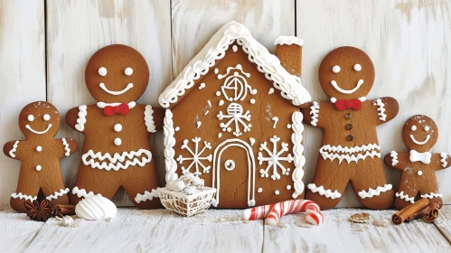 Charming Gingerbread House with Family