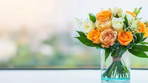Elegant Orange and White Rose Bouquet in Glass Vase