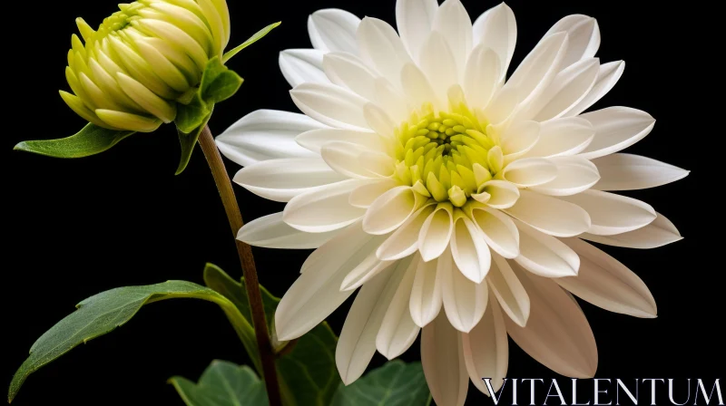 AI ART White Dahlia Flower Close-up on Black Background