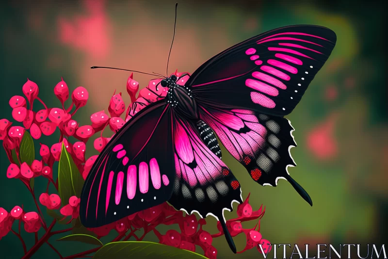 Captivating Pink Butterfly on Flowers: Hyper-Realistic Animal Illustration AI Image
