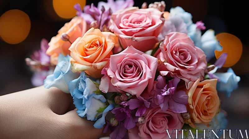 Hand Holding Colorful Flower Bouquet