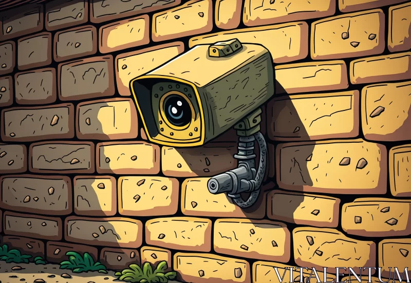 AI ART Surrealistic Yellow Camera on Brick Wall - High Resolution Artwork