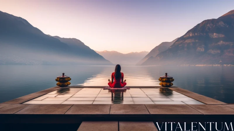 Woman Meditating in Nature AI Image