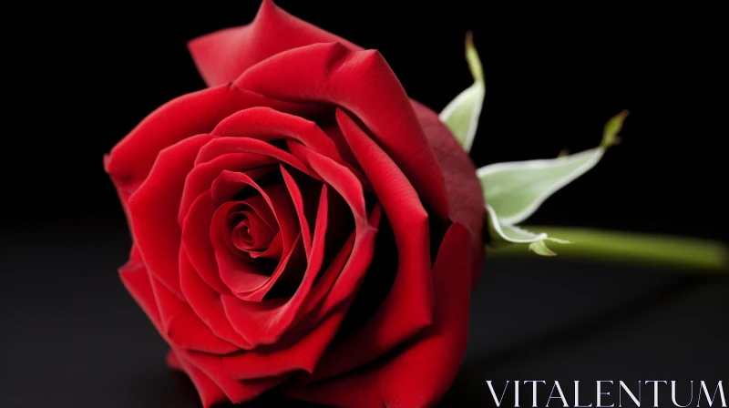 Dark Red Rose Bloom on Black Background AI Image