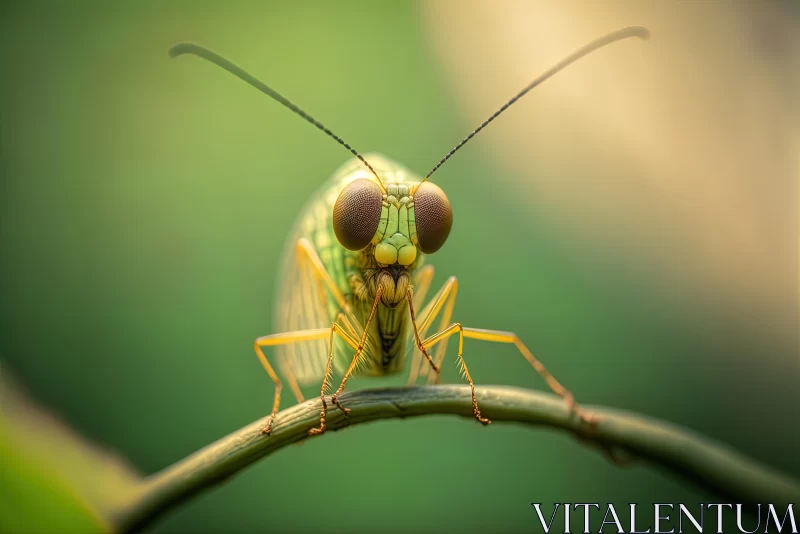 Green Insect on Branch: Optic Art and Celebrity Photography AI Image