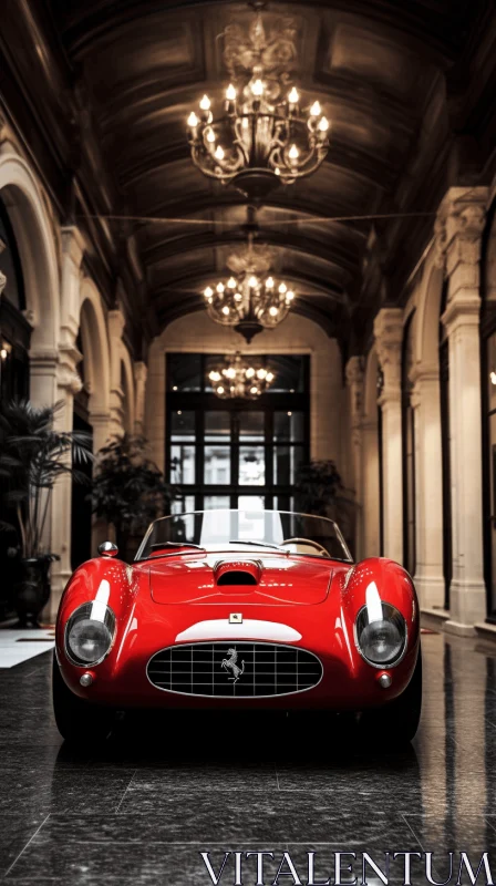 Opulent Red Sports Car in Grand Lobby | Fine Art Photography AI Image