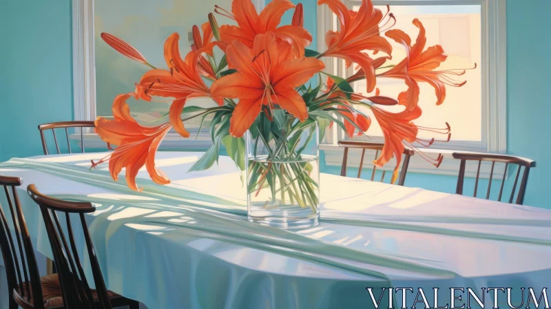 Orange Lilies Still Life - Serene Table Setting AI Image