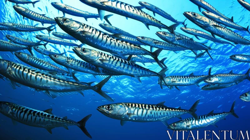 AI ART Striped Barracudas in Blue Ocean - Captivating Underwater Scene