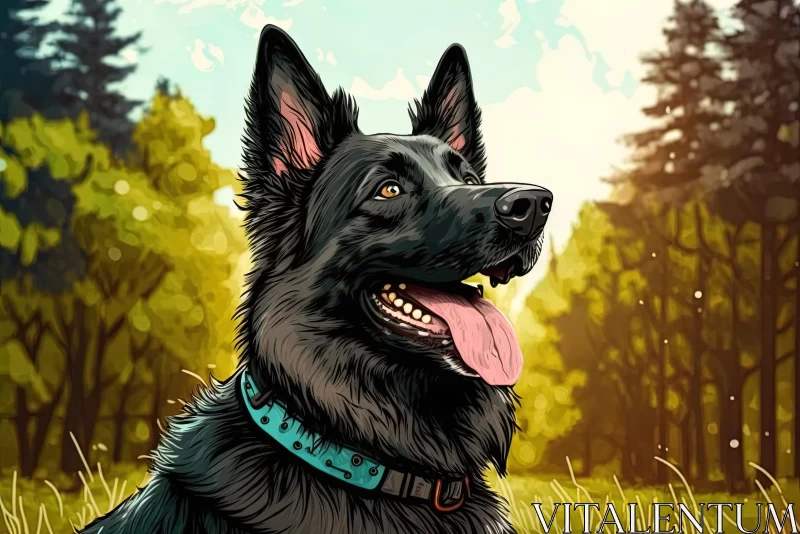 Vibrant German Shepherd Dog Illustration in Forest | 2D Game Art AI Image