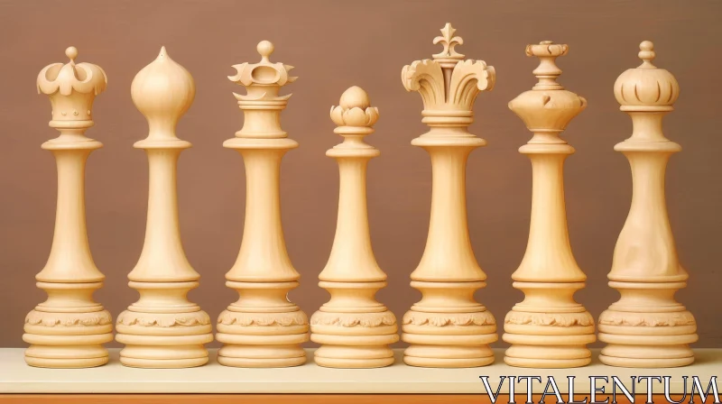 White Wooden Chess Pieces on Brown Surface AI Image