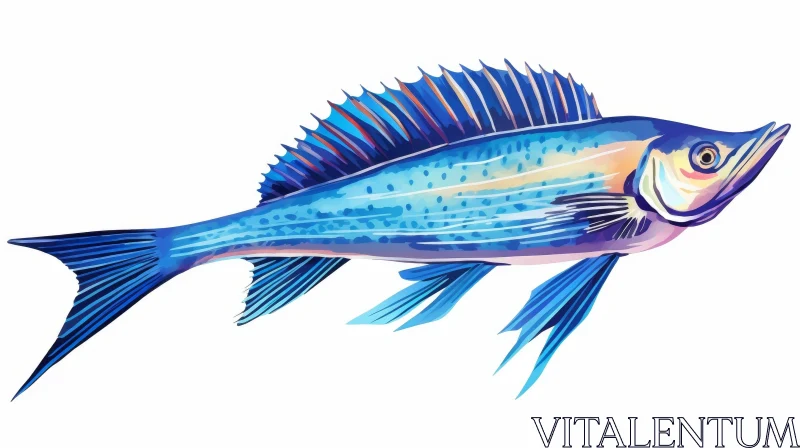 AI ART Blue Fish Watercolor Painting