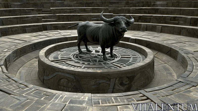 AI ART Bull Statue in Amphitheater - 3D Rendering