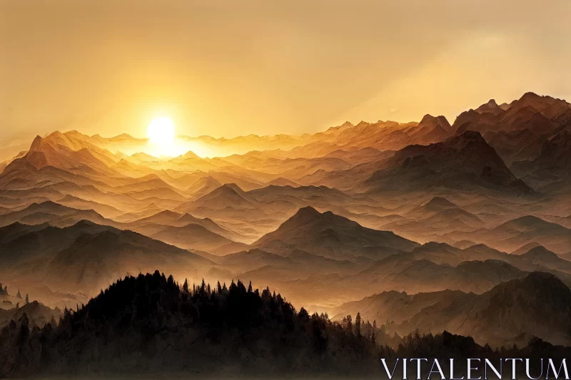 Captivating Sunrise in the Mountains: Monochromatic Masterpieces AI Image