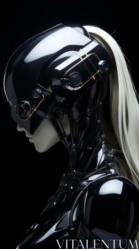 Dark Female Cyborg Portrait with Gold Visor AI Image