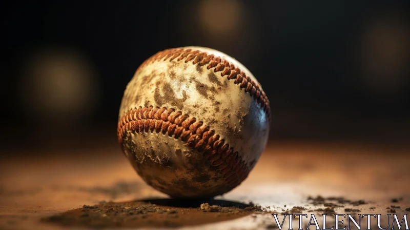 AI ART Detailed Close-Up of Worn Baseball on Wooden Surface