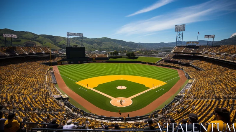 Green Field Baseball Stadium with Yellow Seats AI Image