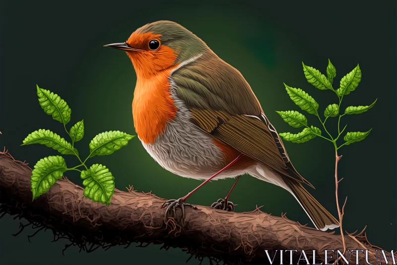Orange Bird on Tree Branch: Realistic Portrait Painting AI Image