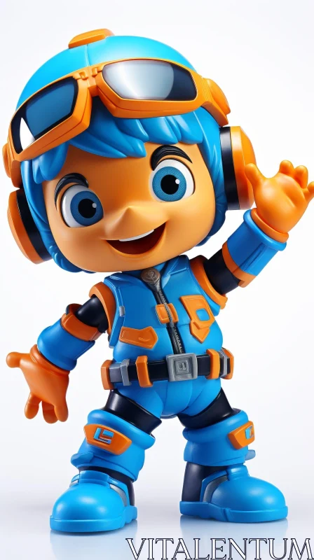 3D Cartoon Boy with Jetpack Smiling and Waving AI Image