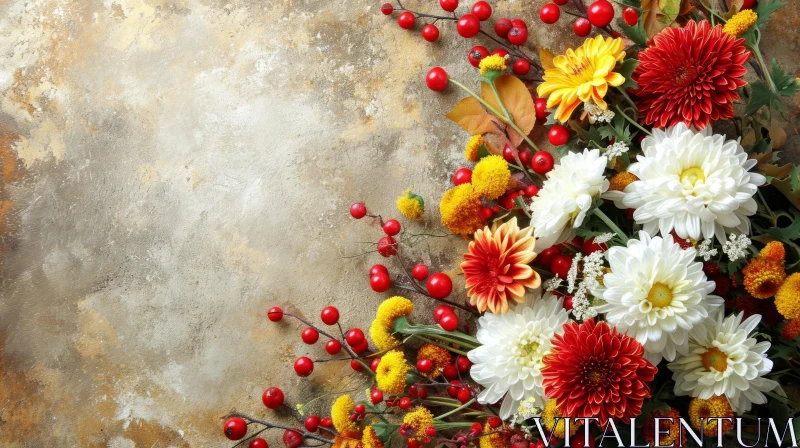 Autumn Bouquet of Flowers and Berries AI Image