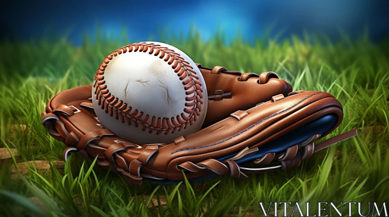 AI ART Baseball Glove and Ball on Green Grass