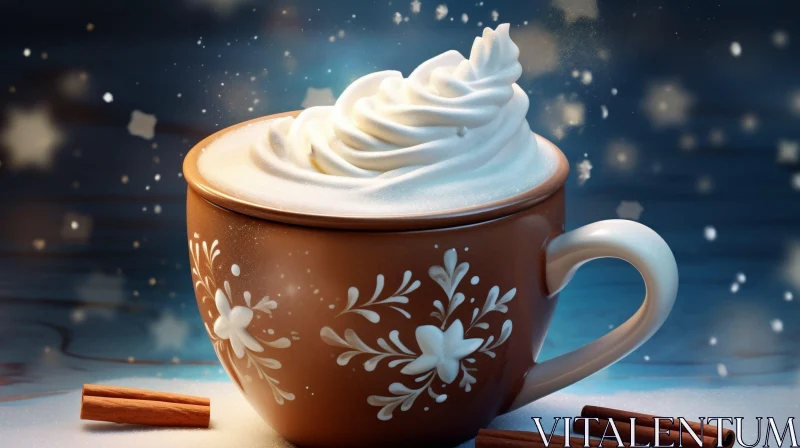 Cozy Cup of Hot Chocolate with Whipped Cream and Cinnamon Sticks AI Image