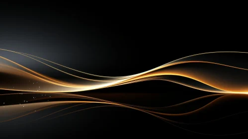 Elegant Black Abstract Background with Glowing Gold Waves