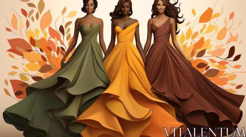 AI ART Elegant Women of Color in Fall Dresses