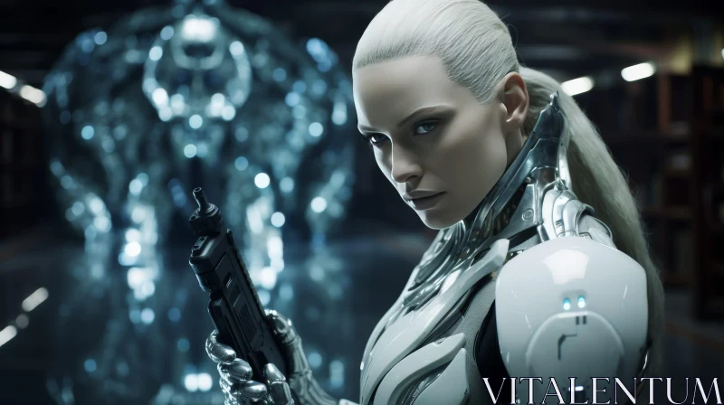 Futuristic Woman in Silver Armor Portrait AI Image