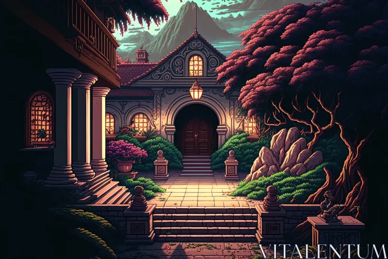 Magical Entrance in Pixel Art Style: Japanese-inspired Landscape AI Image