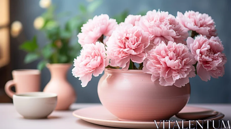 AI ART Pink Peonies Still Life - Floral Beauty in Soft Hues