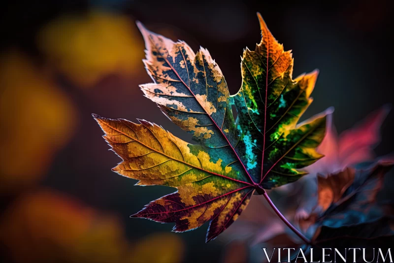 Rainbow Colored Leaf on Dark Background - Vivid Nature Image AI Image