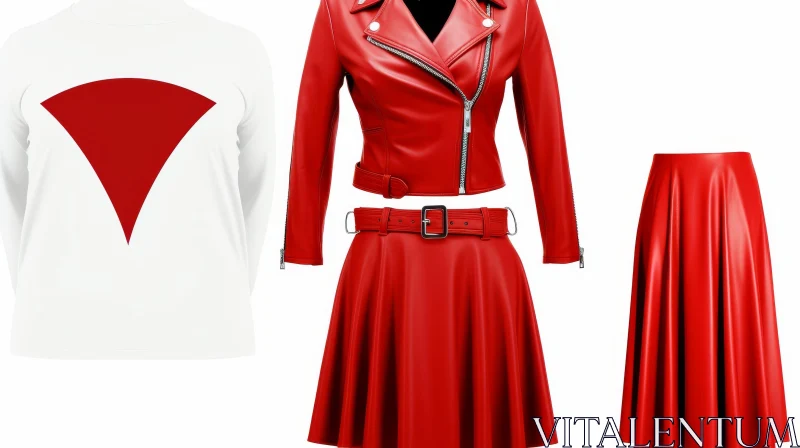 Stylish White Blouse and Red Leather Outfit AI Image